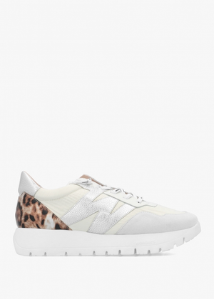 Odisei White Leopard Metallic Suede & Nylon Trainers