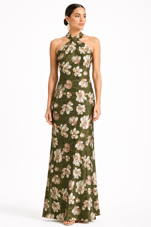 LAURANT GREEN FLORAL HALTER GOWN
