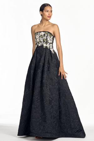 ASTRID BLACK EMBROIDERED A-LINE GOWN