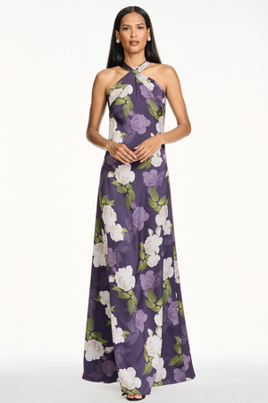 LAURANT PURPLE FLORAL HALTER GOWN