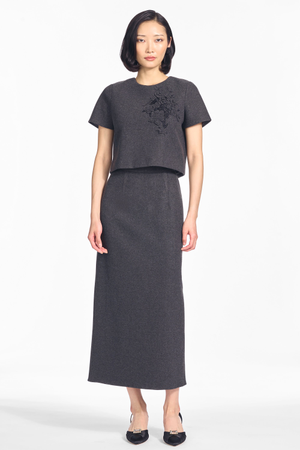 LEONA BLACK BRUSHED KNIT COLUMN SKIRT