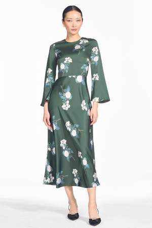 TYRA FOREST GREEN FLORAL EMPIRE WAIST DRESS