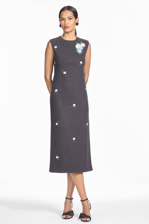 ASHER BLACK KNIT WOOL COLUMN MIDI DRESS