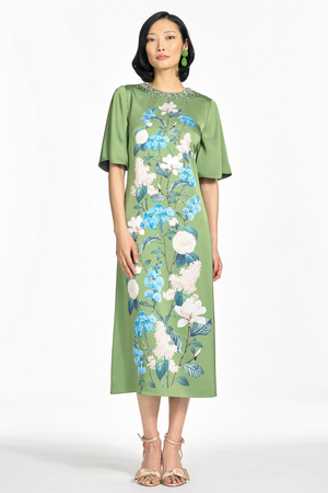 LEMIE GREEN FLORAL SILK VISCOSE SHEATH DRESS