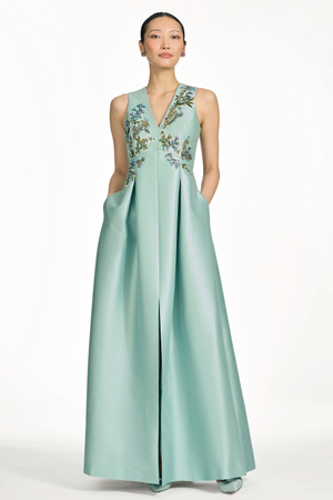 BROOKLYNNE MINT GREEN EMBROIDERED MIKADO BALL GOWN - FINAL SALE