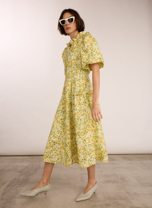 Eva Printed Midi Dress - UK 18 | EU 44 | US 14 / Yellow Trailing Floral