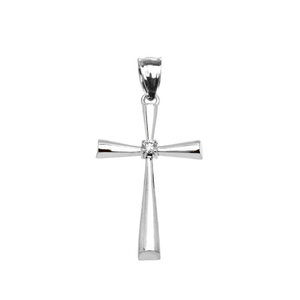 Sterling Silver Solitaire Diamond Cross Elegant Pendant Necklace