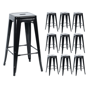 Pack 10 Taburetes Medios Industriales Apilables de Acero 43x43x76cm Thinia Home
