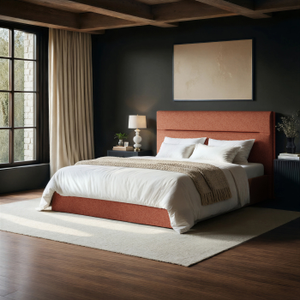 Solace+Co | Nela Ottoman Bed Woven Fabric | Burnt Orange Kingsize | BedKingdom