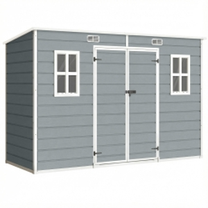 Outsunny 10 x 4 ft Resin Garden Shed, Outdoor Storage Shed with Floor, Windows, Lockable Doors and Vents, Grey