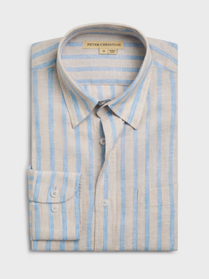 Blue & Natural Stripe Linen Long Sleeve Shirt