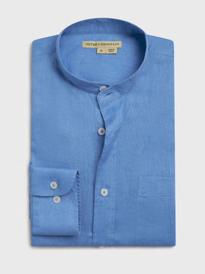 Blue Linen Nehru Shirt