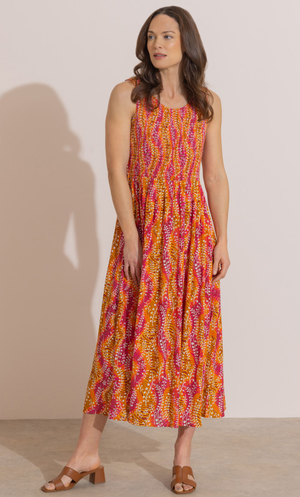 Printed Smocked Midaxi Dress - Orange