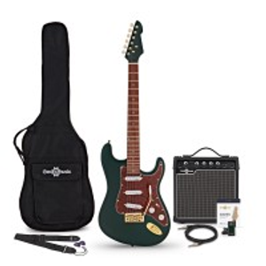 LA Select Legacy Guitarra Elétrica Verde, Amplificador de 15W e Kit de Acessórios