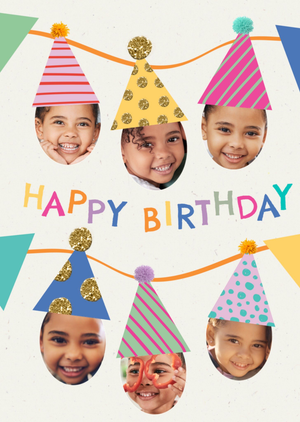 Party Hats Photo Upload Happy Birthday Card