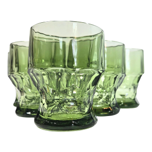 Faceted Green Georgian Lowballs - Set of Six