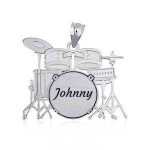 .925 Sterling Silver Engravable Music Drum Set Pendant Necklace