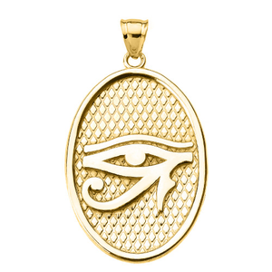 Gold Egyptian Eye of Horus Wedjat Oval Amulet Pendant Necklace(Available In Yellow/Rose/White Gold)
