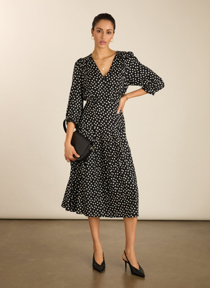 Mary Printed Midi Dress - UK 06 | EU 32 | US 02 / Black Polka