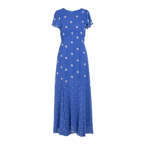 Joanna Blue And White Polka Dot Print Frill Sleeve Maxi Dress (L)