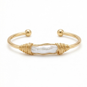 Lelia Natural Keshi Pearl Gold Bangle, Grade Aaa Pearl