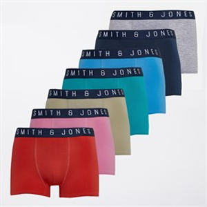 Smith And Jones Mens Railey Seven Pack Boxer Shorts Blue/Red/Navy/Sage/Grey Marl/Green/Pink