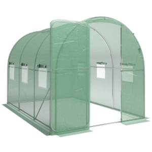 Outsunny 2 x 3 m Walk-in Polytunnel Greenhouse with Hinged Door and 6 Roll Up Mesh Windows, Garden Tunnel Warm House Tent, Green