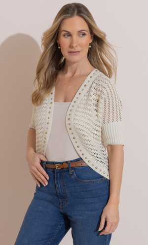 Studded Open Knit Cardigan - Natural