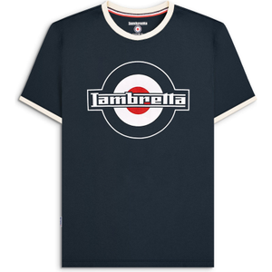 Lambretta Mens Logo Ringer Crew Neck Cotton T-Shirt - M / Dark Navy/Silver