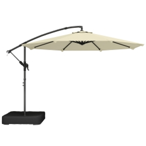 Outsunny 3 m Garden Cantilever Parasol with Cross Base, Sandbag, 360° Rotating Overhanging Banana Umbrella, Beige