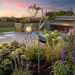 62cm Solar Metal Double Flower Garden Stake - Sage