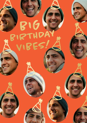 Big Birthday Vibes Party Hats Photo Upload Card
