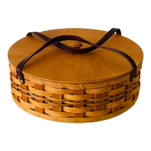 Vintage Round Pie Basket With Lid Signed