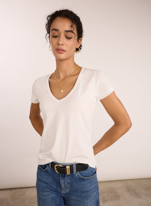 Riley Organic Cotton V-Neck Slim Tee - UK 06 | EU 32 | US 02 / Pure White