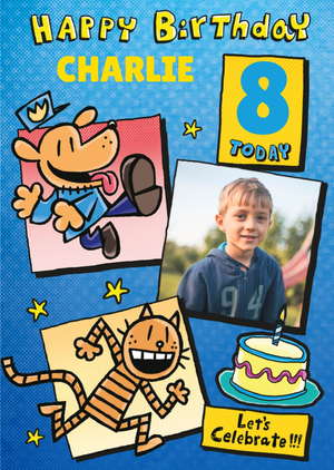 Dog Man Cartoon Illustrated Photo Upload Birthday Card