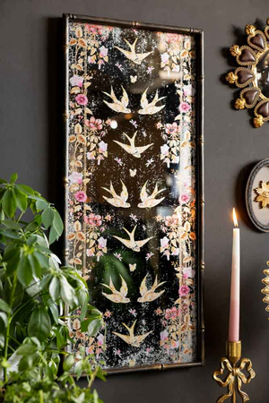Beautiful Birds & Pink Flowers Decorative Mirror