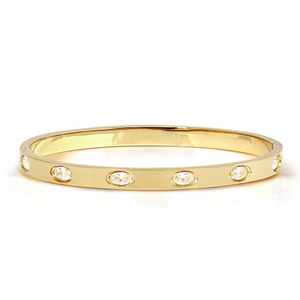 Pretty Stainless Steel Gold Plated Oval CZ Satin Shine Bangle
