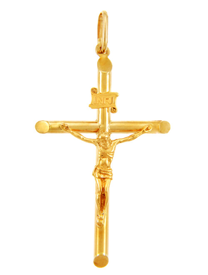 14k Yellow Gold Tubular Cross Charm Catholic Crucifix Pendant