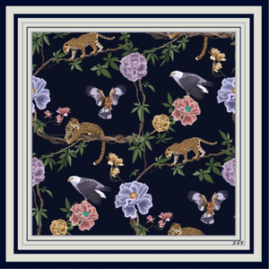 Midnight Safari Wool Silk Scarf – Animal Print Wrap, Hand-Rolled Hem, Winter Gift