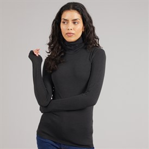 JJXX Womens Nova Long Sleeve High Neck T-Shirt Black