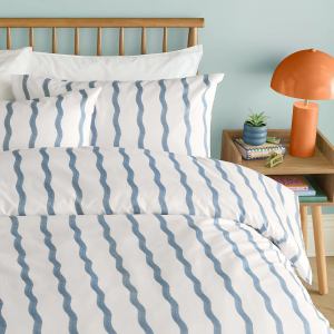 Wiggle Stripe Duvet Cover Set - Blue Single 200x135cm
