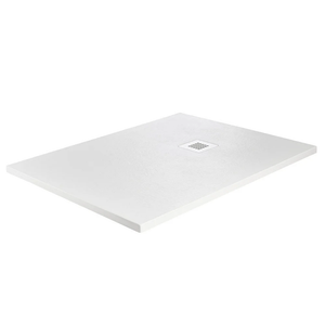 Venice White Slate Effect Rectangular Shower Tray 1000 x 800mm with White Waste
