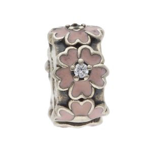 Pre-Owned Pandora Silver & Pink Enamel Flowers Charm