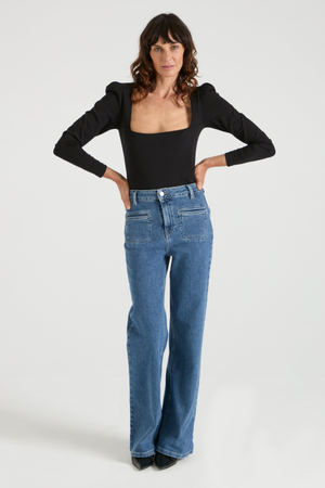 The Elspeth Top The Square Neck Puff Tee | Noir [Black]