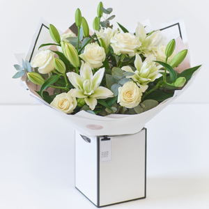 Beautifully Simple White Rose and Lily Bouquet