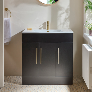Milano Lurus - Black Grey 810mm Modern Vanity Unit with Basin and Brushed Brass T-Bar Handles