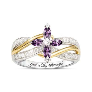 Genuine Amethyst Strength Of Faith Cross Ring Size 6.5