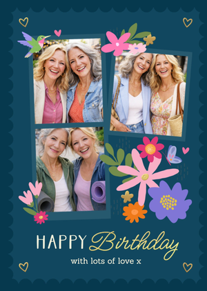 Happy Birthday With Lots Of Love Floral Photo Upload Card