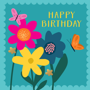 Moonpig Colourful Flowers & Butterflies Happy Birthday Card