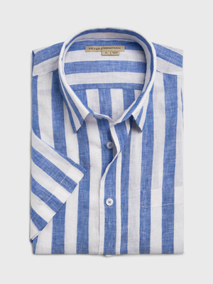 Blue & White Stripe Linen Short Sleeve Shirt